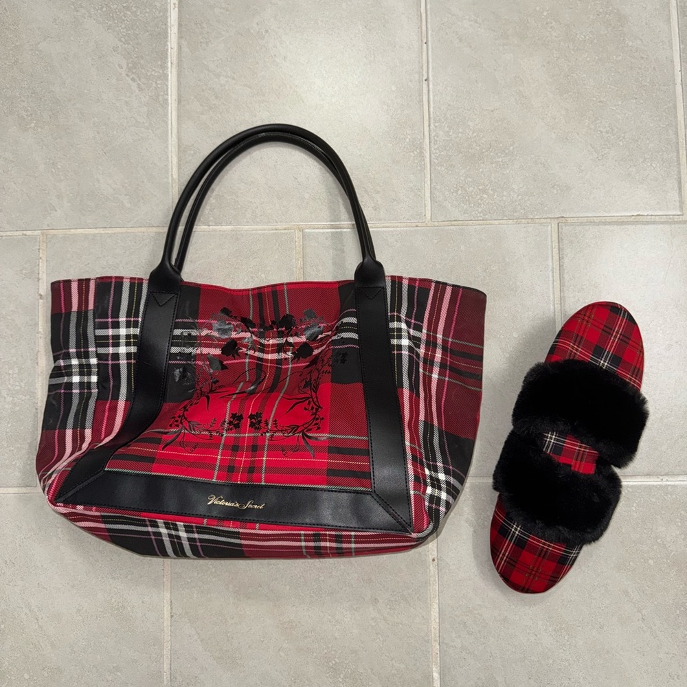 Victoria's Secret Red and Black Plaid Tote Bag